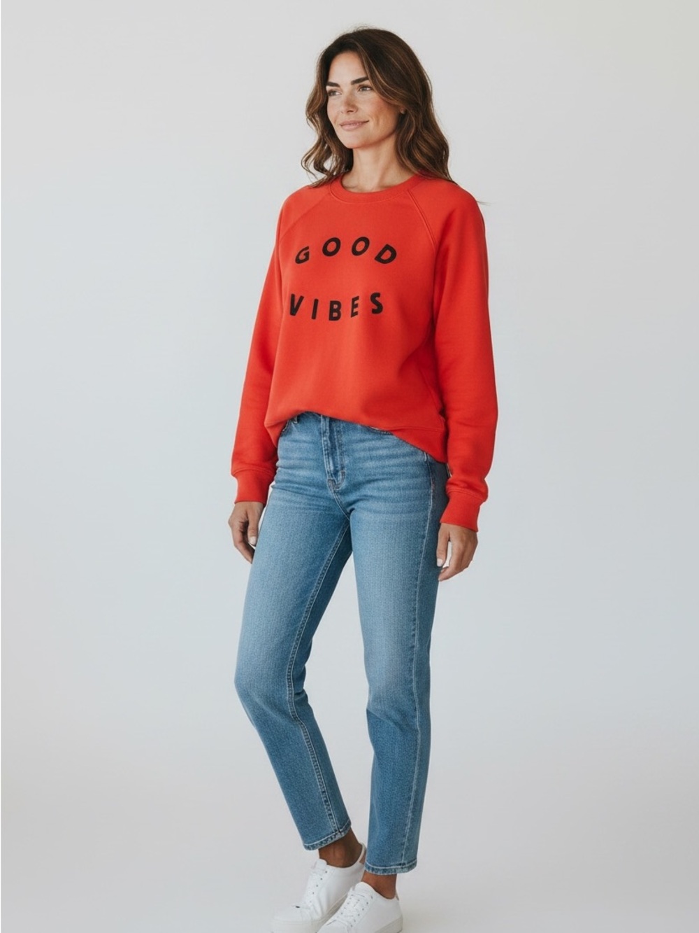 Sundry Red 'Good Vibes' Pullover Sweatshirt
